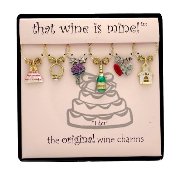 6 piece That Wine is Mine Wine Things 6-Piece I Do Wine Charms, Painted Wedding - Picture 1 of 4
